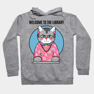 Librarian Grey Cat in Pink Hoodie